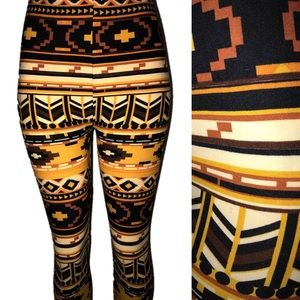 Super Soft Leggings Brown & Mustard Aztec Design